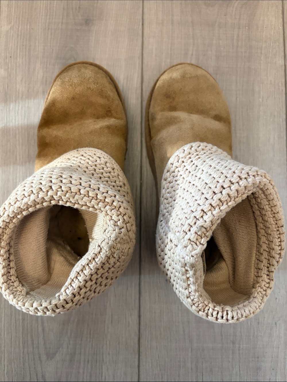 UGG Kids Tan Knit Cuff Boots